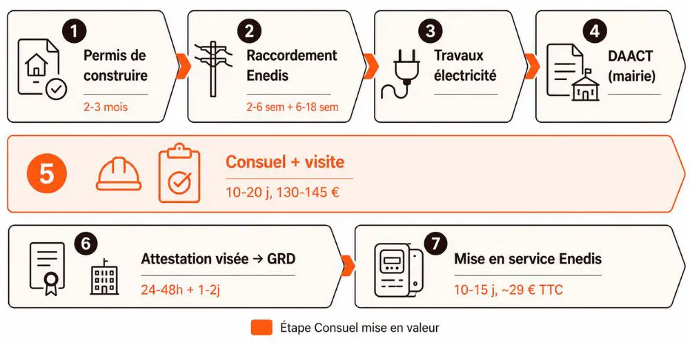 Chronologie des 7 étapes d'un projet maison neuve : du permis au compteur Enedis