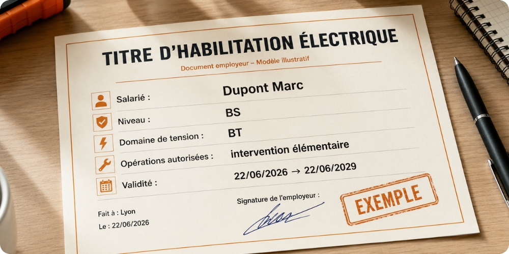 titre habilitation électrique modèle exemple PME