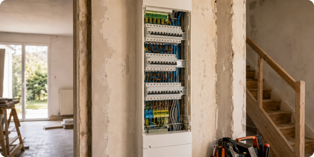 Gaine technique logement neuve posée lors d'une rénovation électrique conforme à la série NF C 15-100 édition 2024
