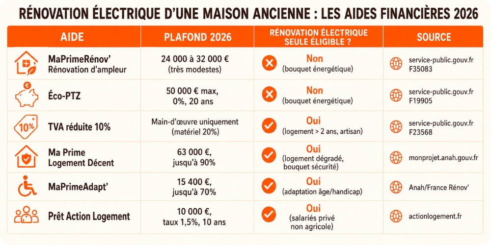 Infographie récapitulative des aides financières 2026