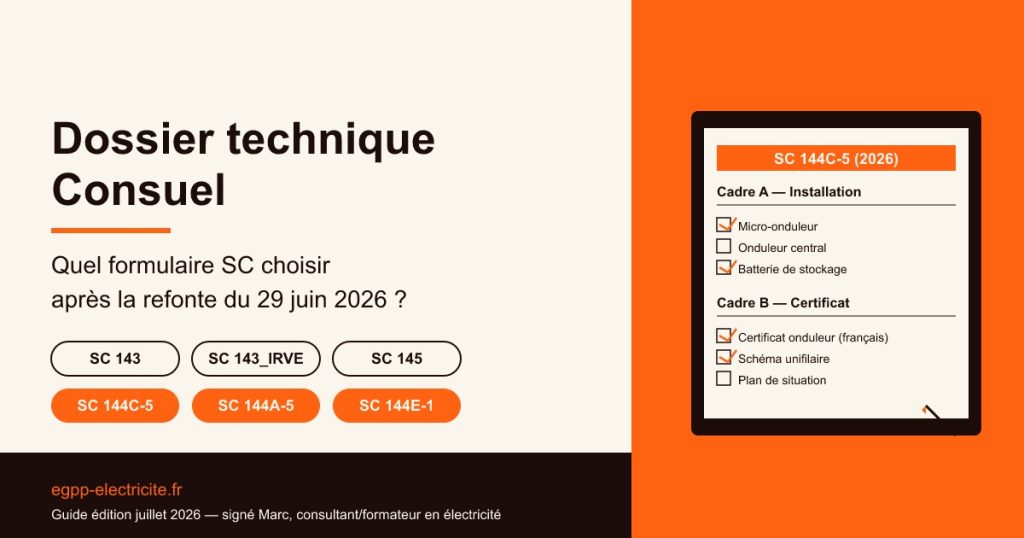 Dossier technique Consuel : quel formulaire SC utiliser après la refonte 2026