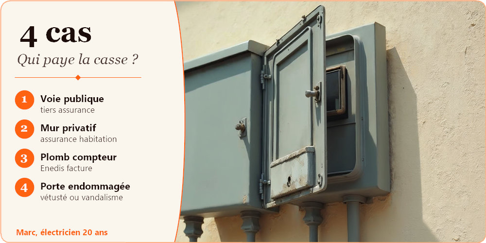 Coffret de branchement Enedis cassé en façade pavillon Provence, guide 4 cas expliqués par Marc électricien 20 ans