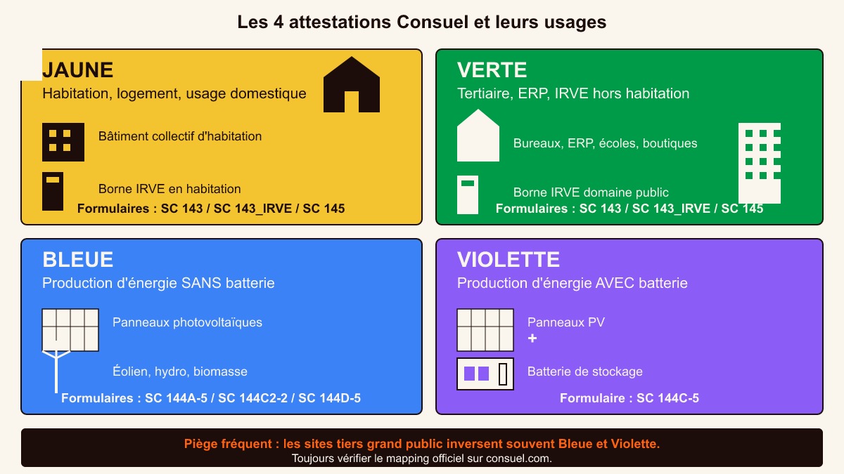 Tableau arbre décisionnel du formulaire SC Consuel selon la situation d'installation, refonte 29 juin 2026