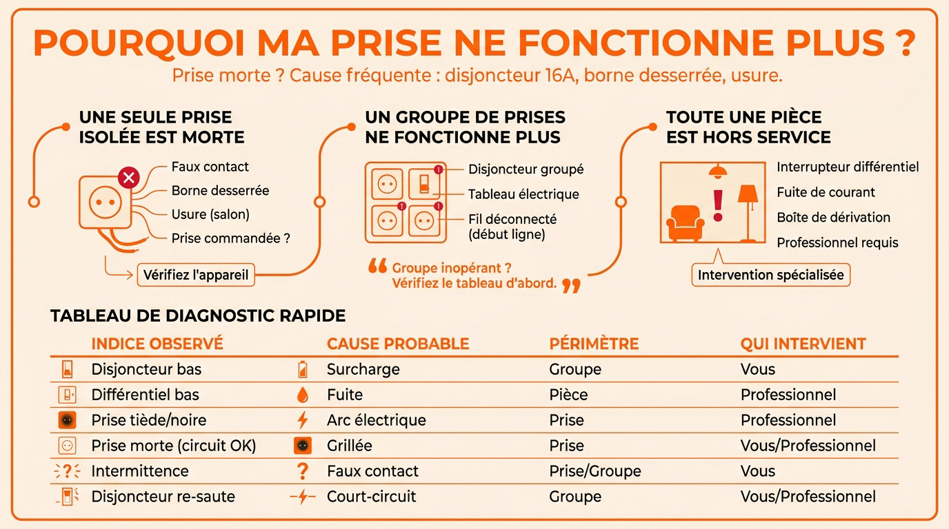 Diagnostic visuel d'une prise électrique défectueuse présentant des signes d'usure