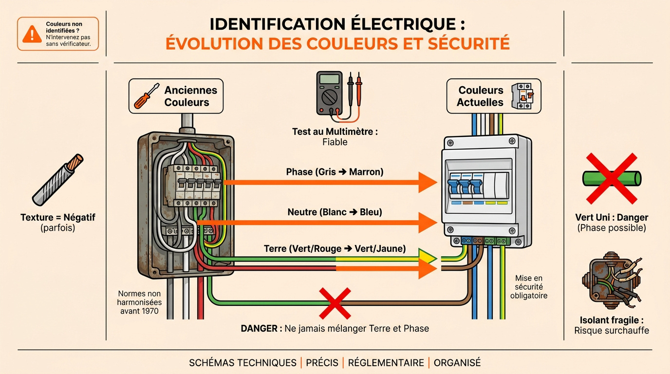 Évolution historique des couleurs des fils électriques et dispositifs de sécurité