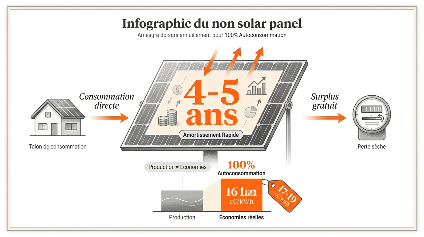 Infographie montrant le temps d'amortissement rapide d'un kit solaire plug and play selon l'ensoleillement