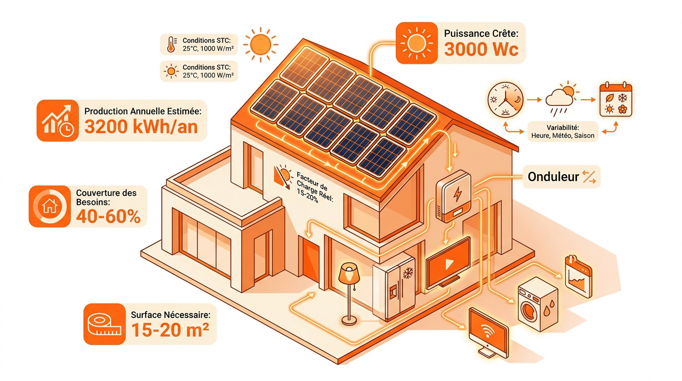 Infographie production énergie solaire maison
