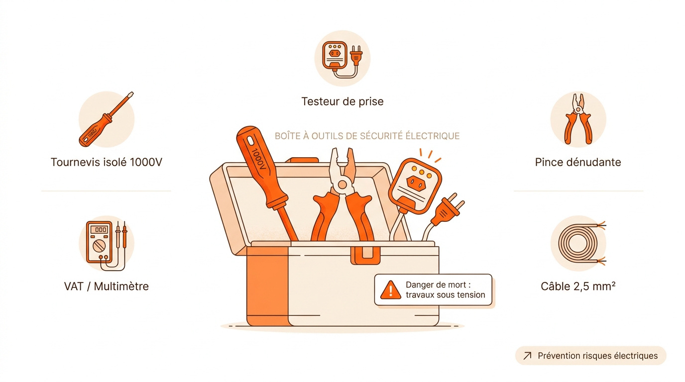 Sélection d'outils isolés 1000V et testeur de tension pour branchement électrique sécurisé