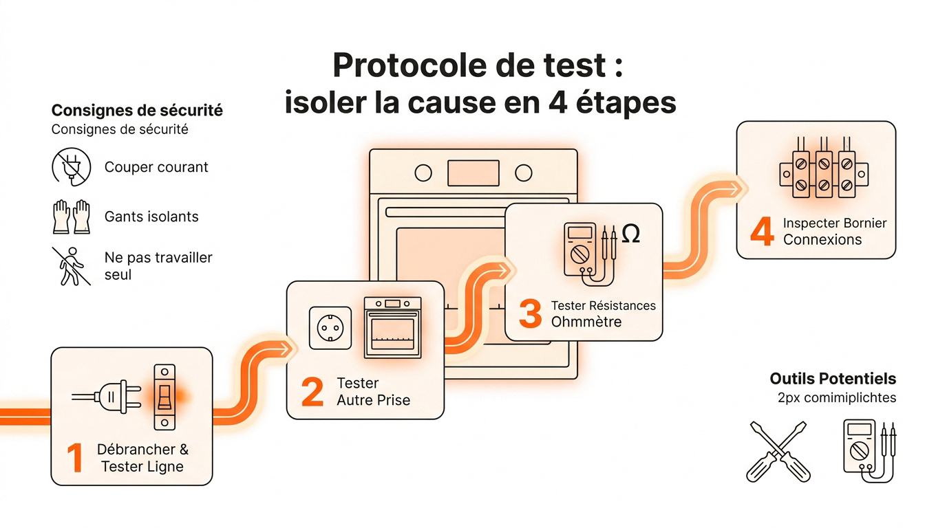 Schéma de diagnostic électrique pour un four qui fait disjoncter l'installation