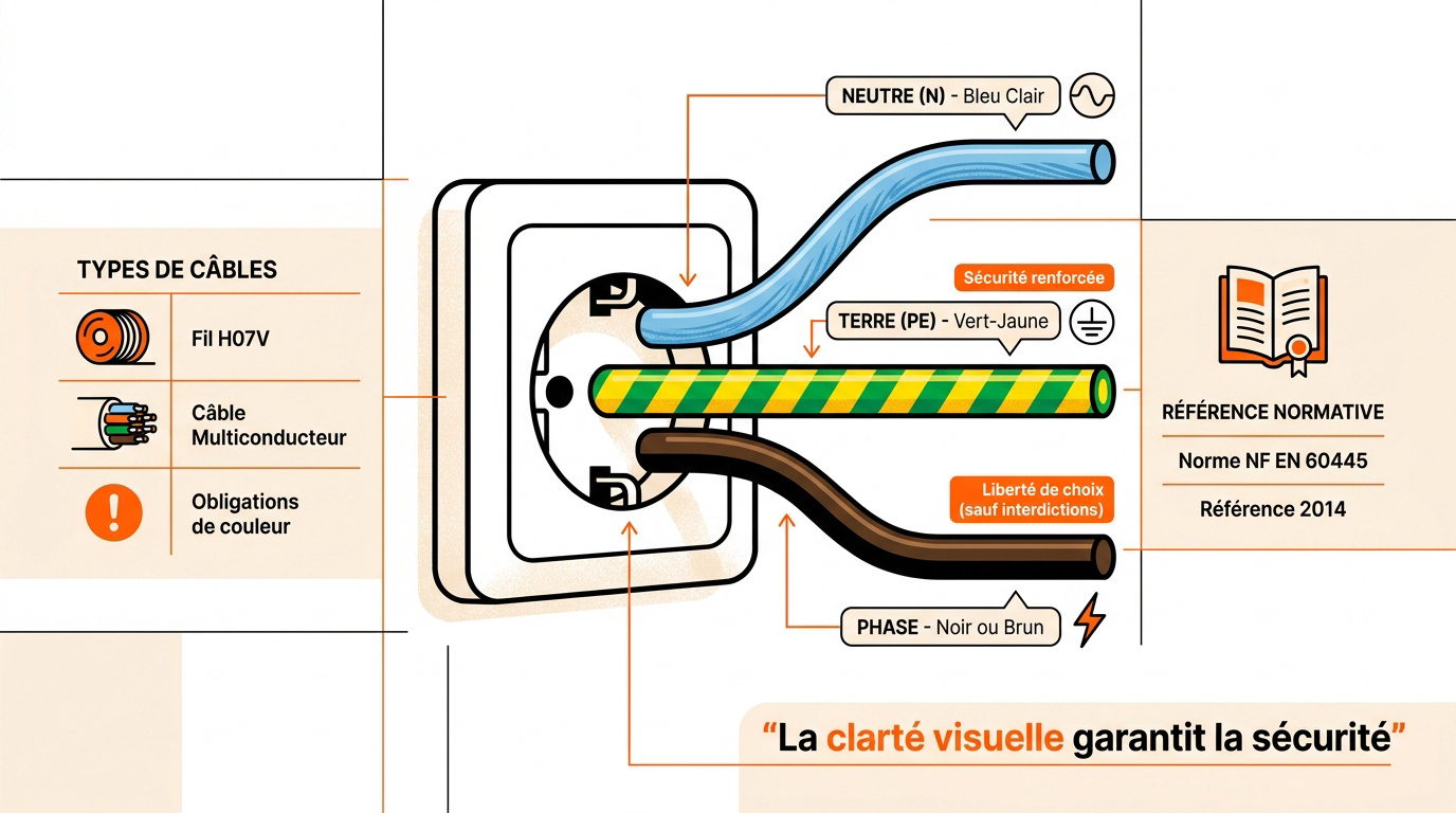 Schéma d'identification des couleurs de fils électriques phase neutre et terre
