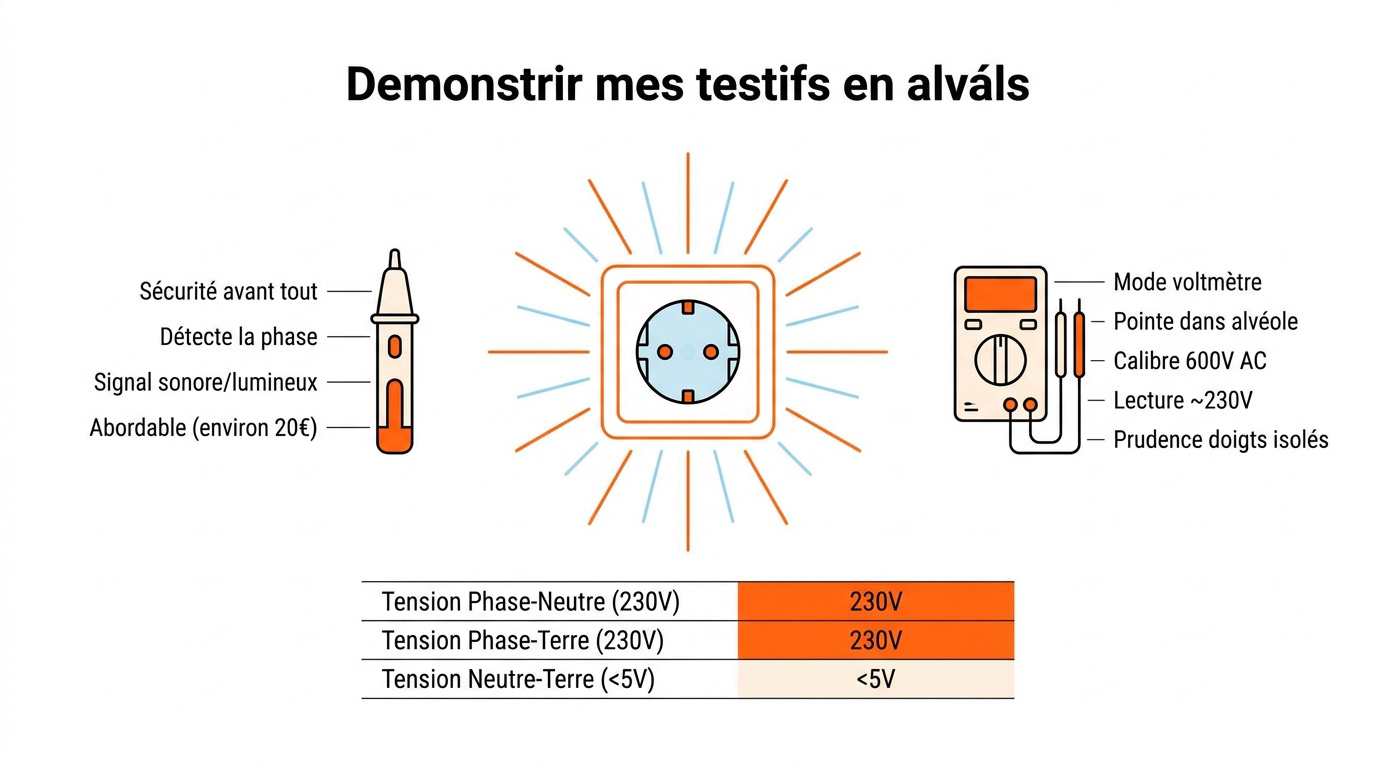 Utilisation d'un VAT et d'un multimètre pour tester la tension d'une prise électrique