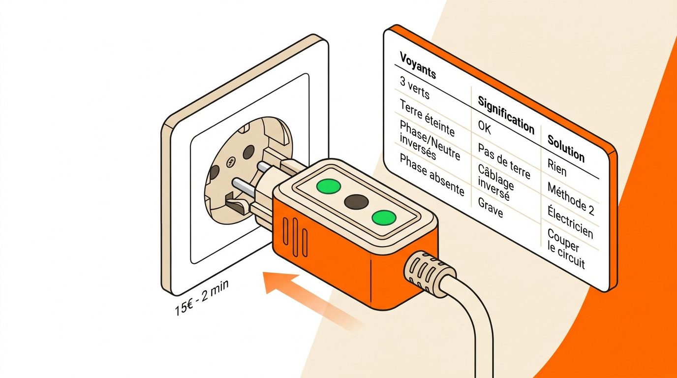 Testeur de prise électrique avec voyants lumineux pour diagnostic de mise à la terre