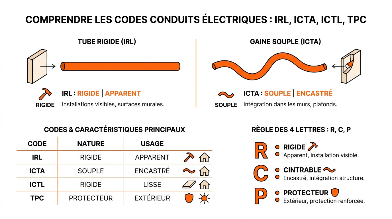 Tableau comparatif des sigles de conduits électriques IRL ICTA et TPC