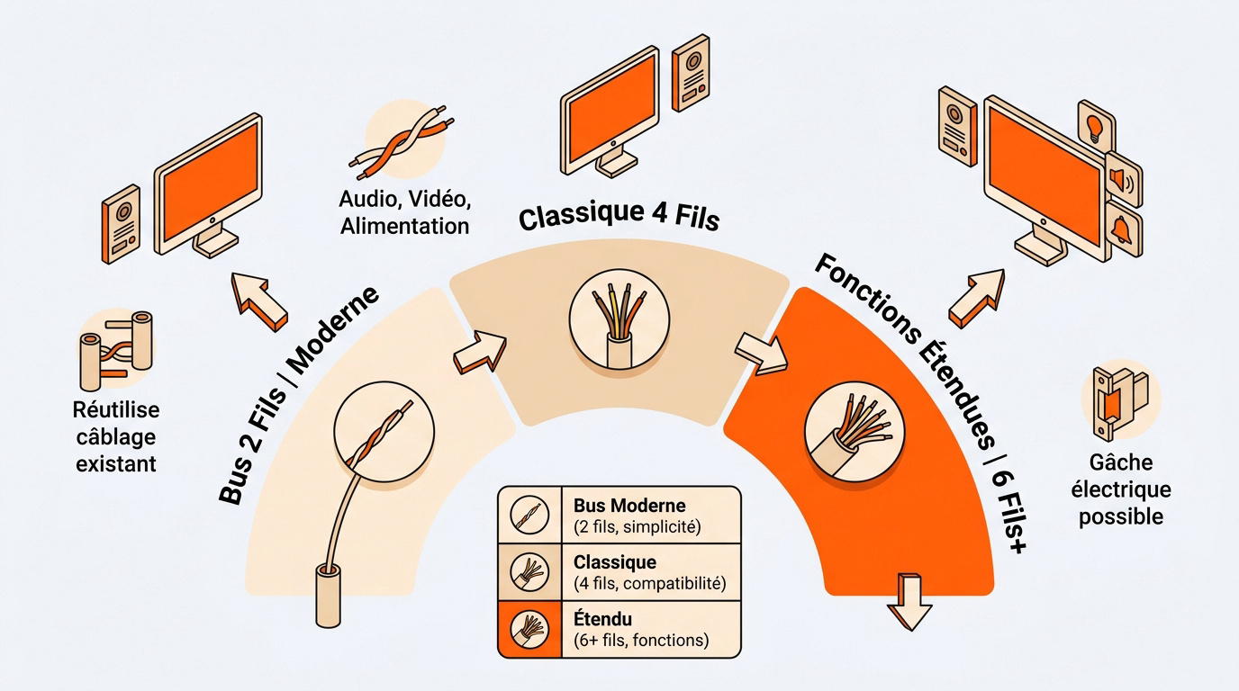 Infographie expliquant les sections de câble pour visiophone selon la distance