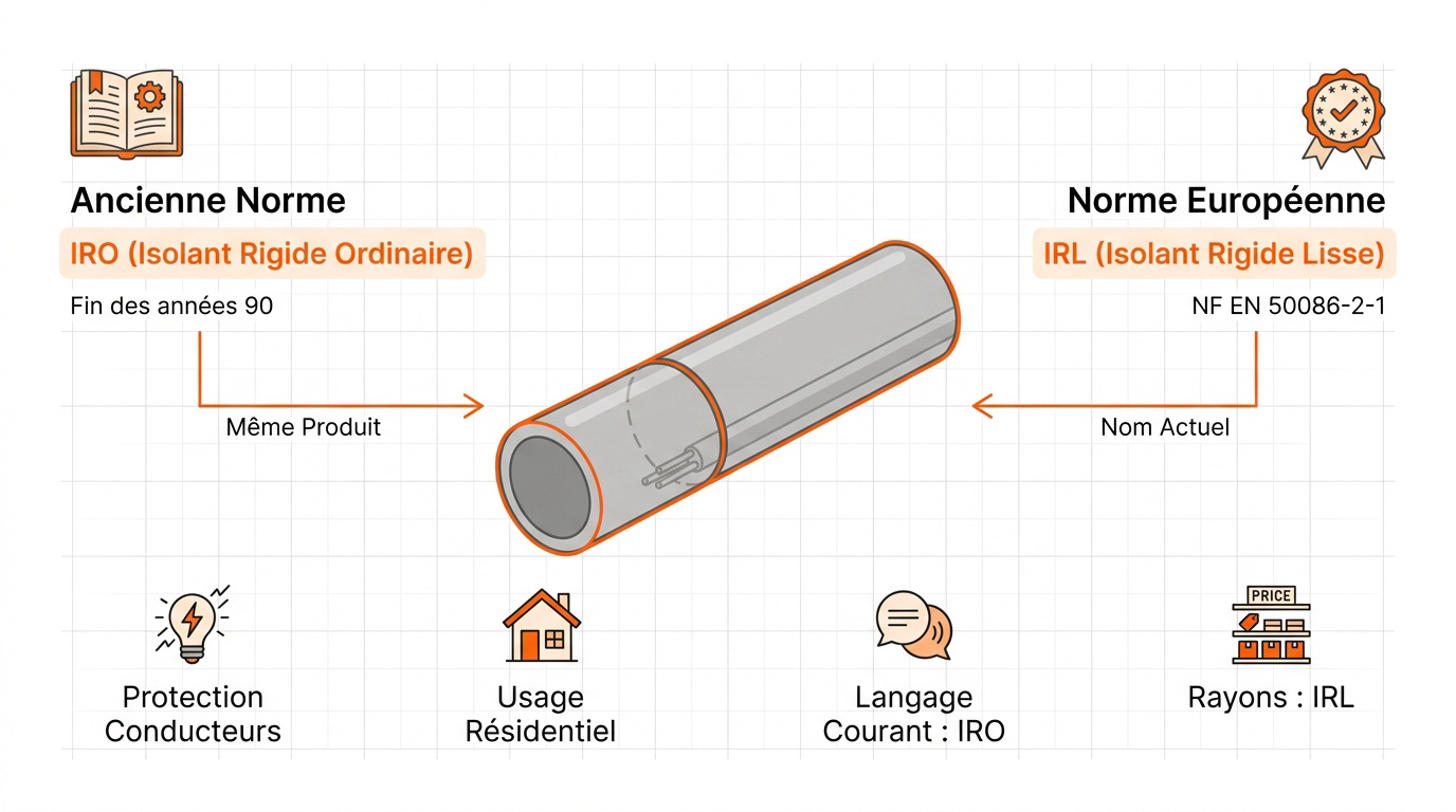 Comparaison visuelle entre les anciens tubes IRO et les nouveaux conduits IRL en PVC gris