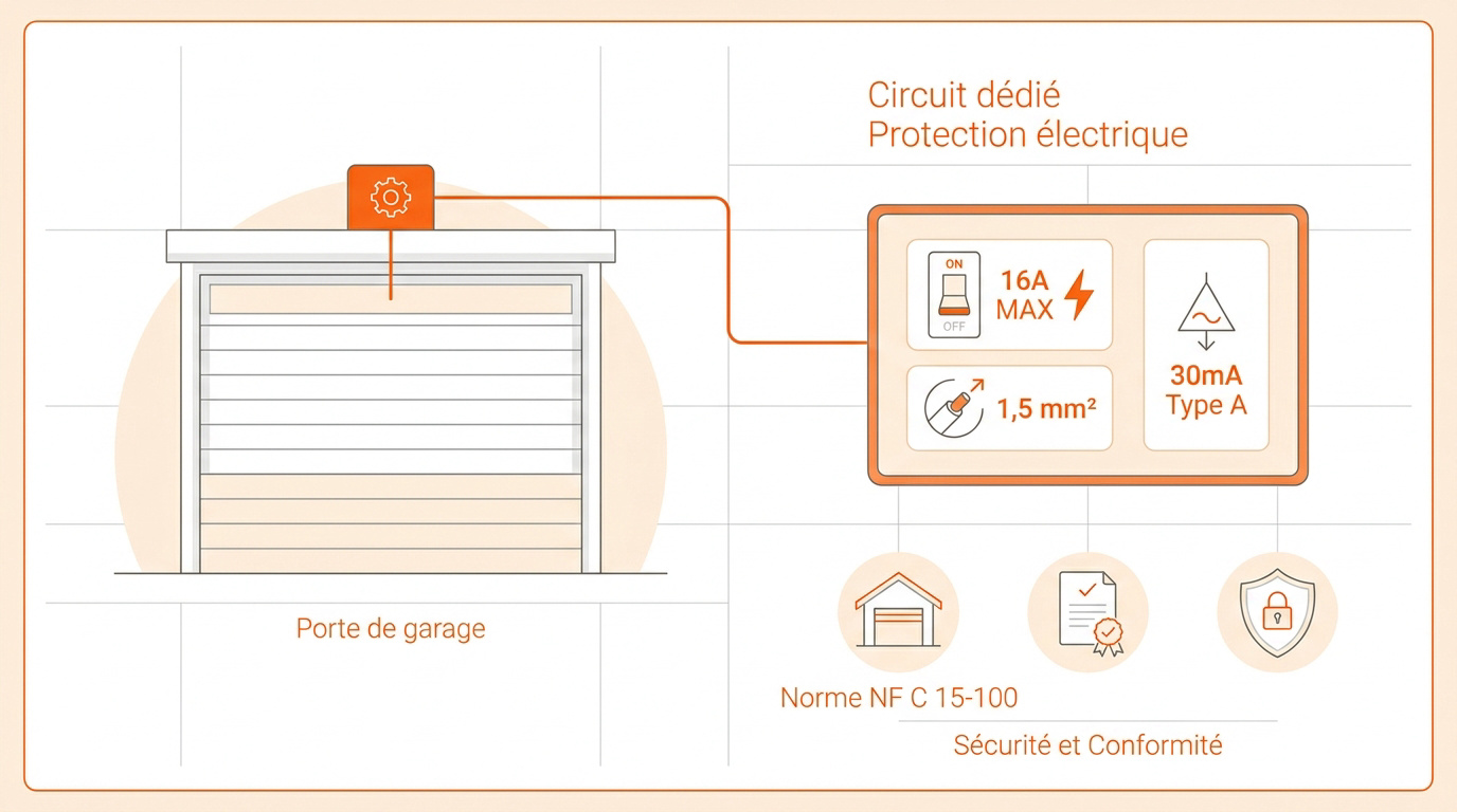 Schéma électrique de branchement pour motorisation de porte de garage avec disjoncteur et différentiel