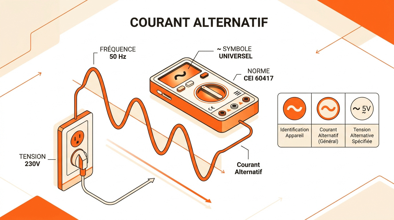 Symbole du courant alternatif tilde sur un appareil de mesure électrique